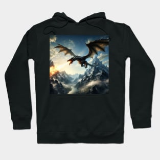 Unveiling the Majestic Sight: A Fire-Breathing Dragon Soaring Over the Mountain Peaks in Stunning Detail Hoodie
